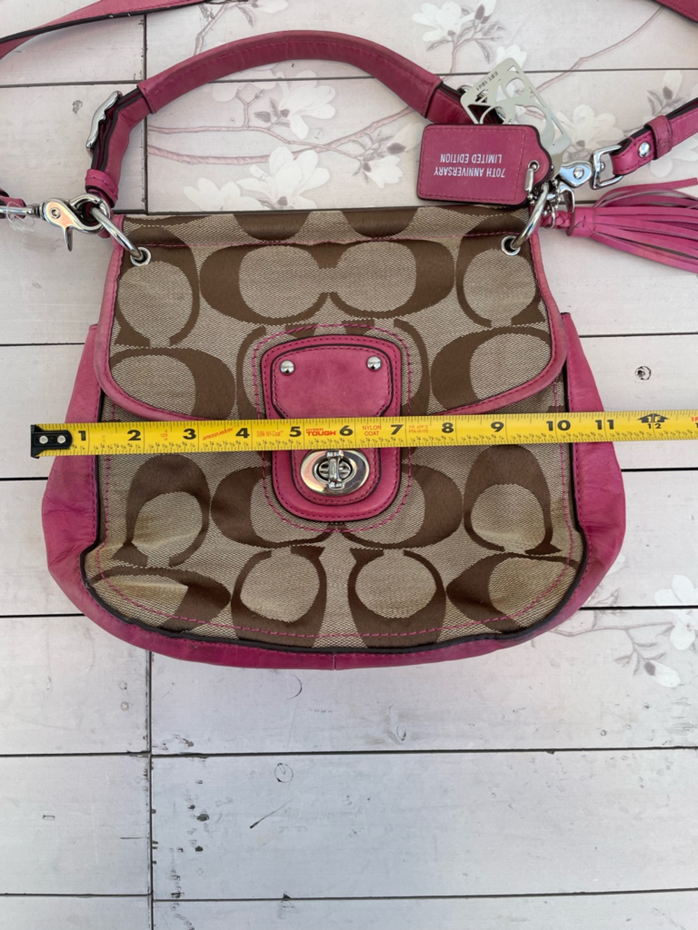 Coach Brown Signature Canvas Crossbody with Pink Trim - Picture 9 of 10